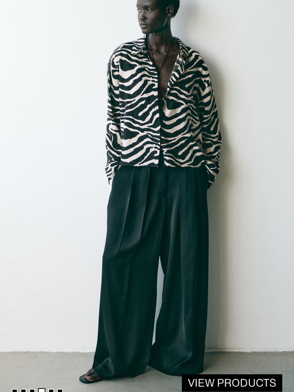 H&M Zebra-Print Button Down Shirt in Black & Cream - Picture 4 of 7